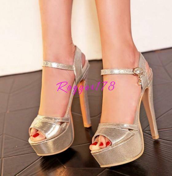 Womens Ankle Strap Super High Heels Open Toe Sandal Dress prom Party shoes pumps