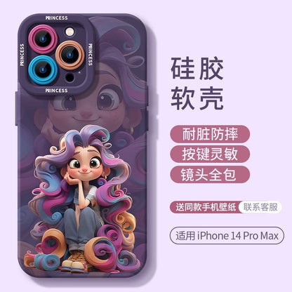 For iPhone 17 Pro Max Silicone Case with Lanyard–Kawaii Princess Cartoon Design