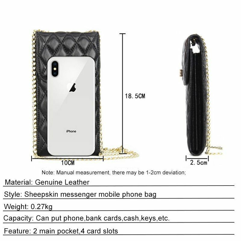 Leather Phone Bag Purse Shoulder Sheepskin Small Chain Strap Crossbody Wallet