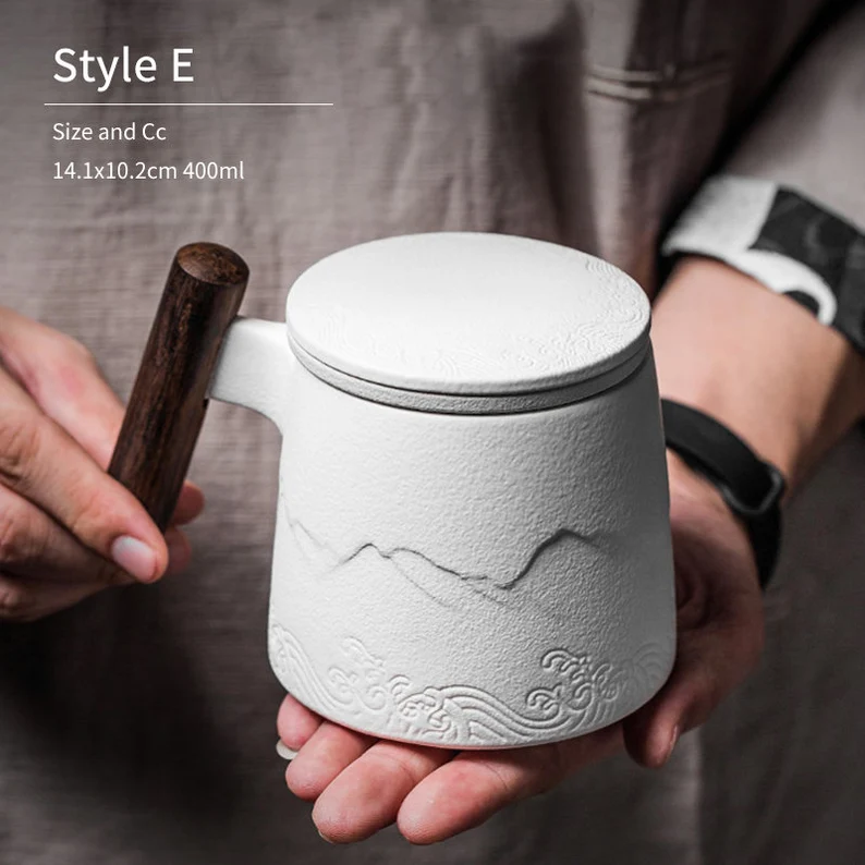 Embersceramic Ceramic Tea Mug with Infuser Relief Mountain Coffee Tea Cup 400ml