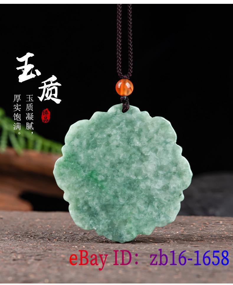 Burmese Natural Jade Lotus Pendant Jewelry Necklace Jadeite Green Emerald