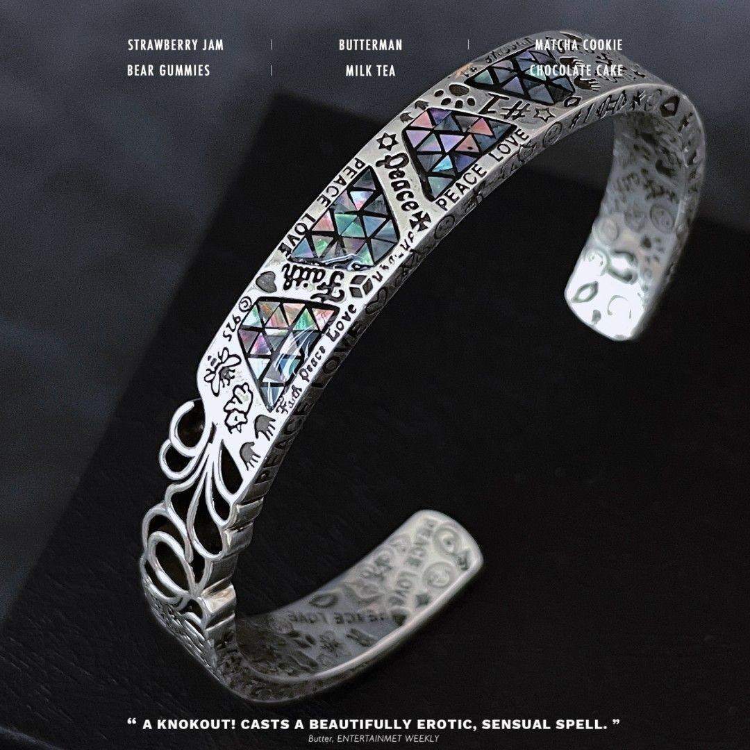 Shell Inlay Geometric Graffiti Totem Open Bangle Ins Niche Design Bracelet