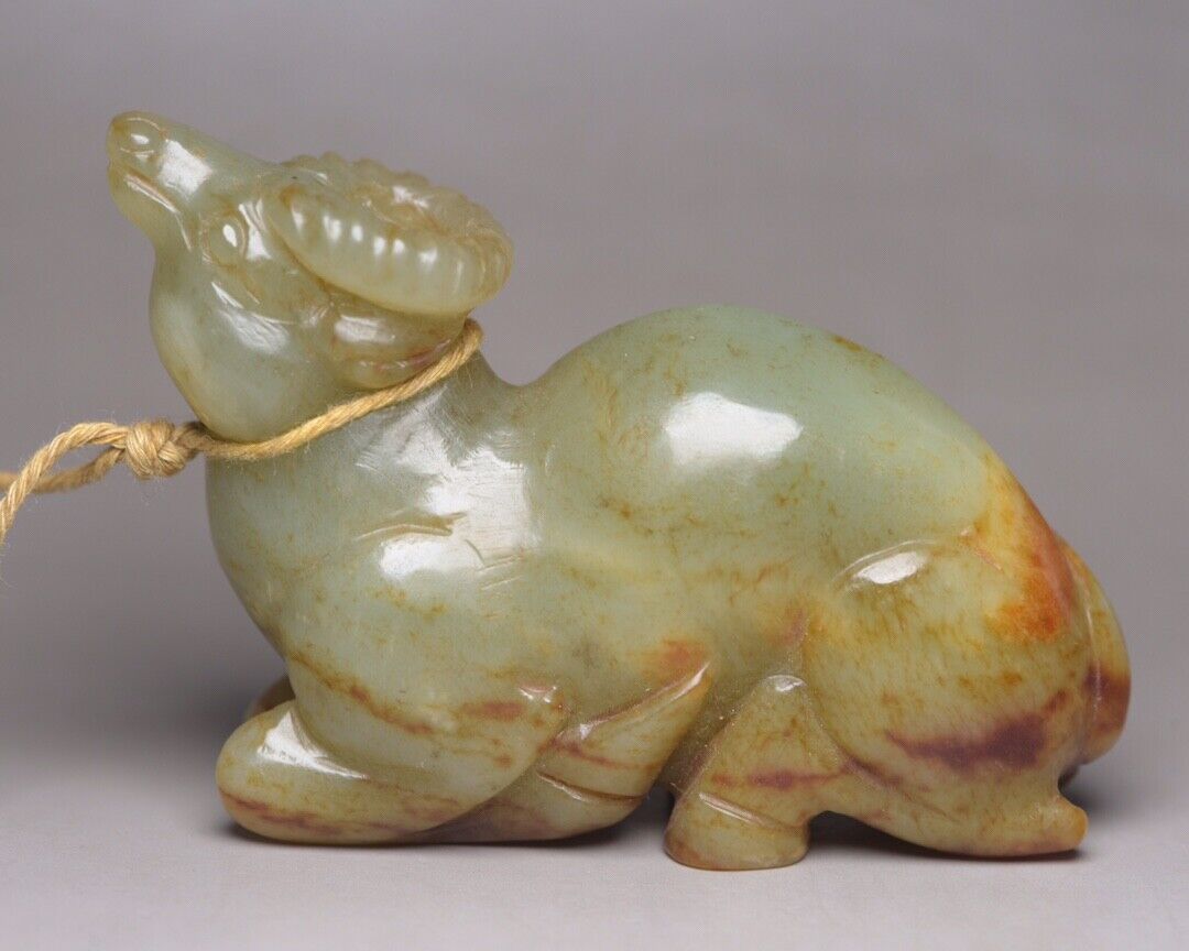 Chinese Antique Hetian Jade Carving Sculpture Cattle Statue Figurine Collection
