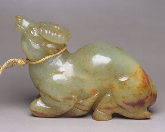 Chinese Antique Hetian Jade Carving Sculpture Cattle Statue Figurine Collection