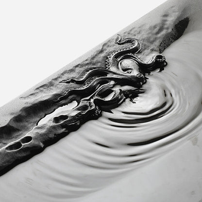 Full Handmade Carved Tea Tray Black Stone Octopus Engraved Water Draining Trays