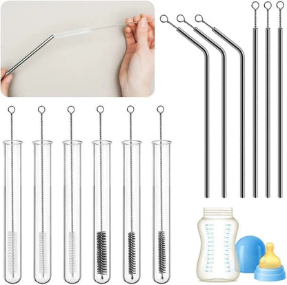 Nylon Straw Brush Cleaner Bottle Tube Pipe Small Long Cleaning 10Pcs Set USA