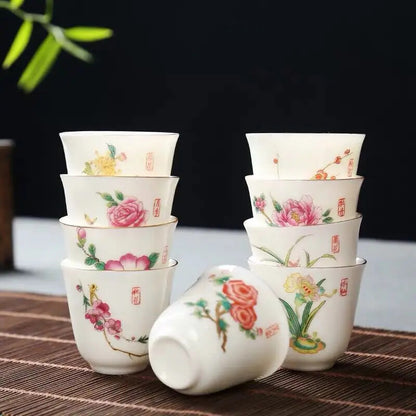 2.08" Chinese Ceramic Teacup Travel Meditation Hand Painted Lotus Leaf Tea Bowl