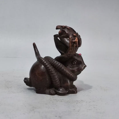 chinese bronze rabbit snake statue figure collectable tea pet table decoration
