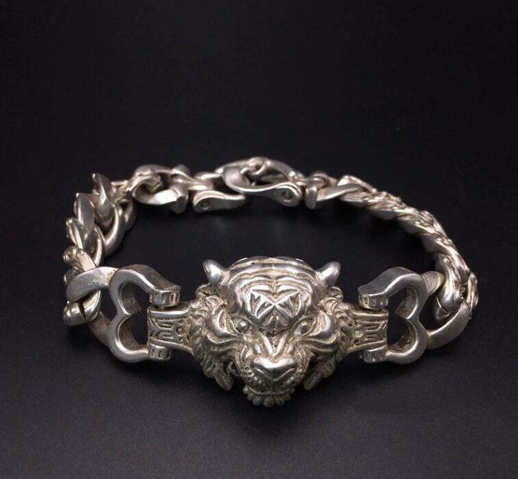 Rare Tibet Silver Carved DRAGON Men's Bracelet Bangle