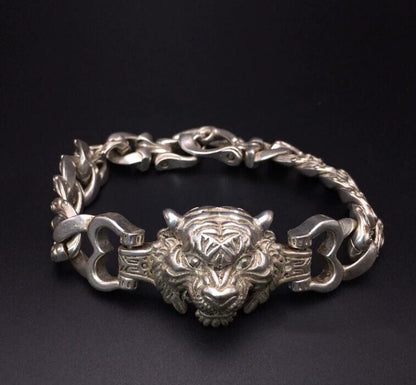 Rare Tibet Silver Carved DRAGON Men's Bracelet Bangle
