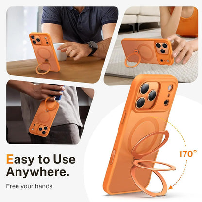 Matte Magnetic 360° Rotating Pivot Stand Phone Case for iPhone 17 Pro Max/16/15