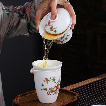 Chinese Complete Tea Set Porcelain Gaiwan Tureen Matching Tea Cup Pitcher Filter