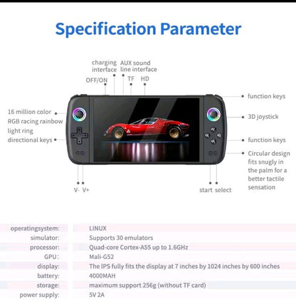 7.0 Inch Big Screen M27 Portable Pocket Retro Handheld Video Game Console 64GB