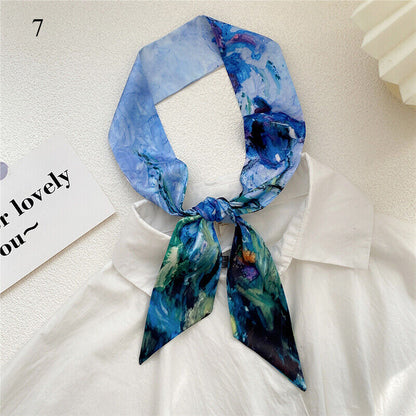 Long Skinny Silk Scarf Narrow Neckerchief Headband Handle Bag Band 105*6cm 1PCS