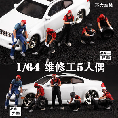 1/64 Car Maintenance Men 5 Dolls People for Car Model Scene