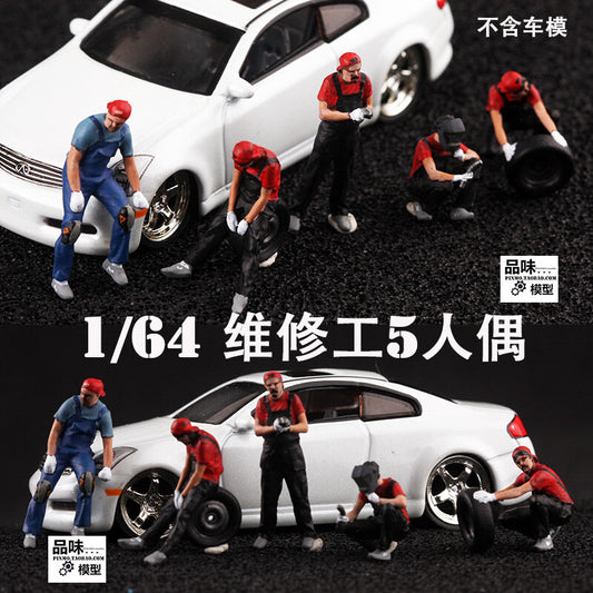 1/64 Car Maintenance Men 5 Dolls People for Car Model Scene