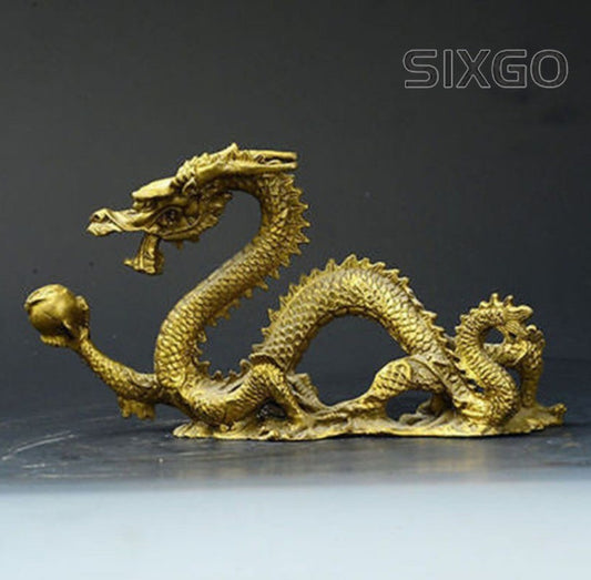 Chinese Luck Feng Shui Dragon Brass Hand-carved Statue figure table decoration
