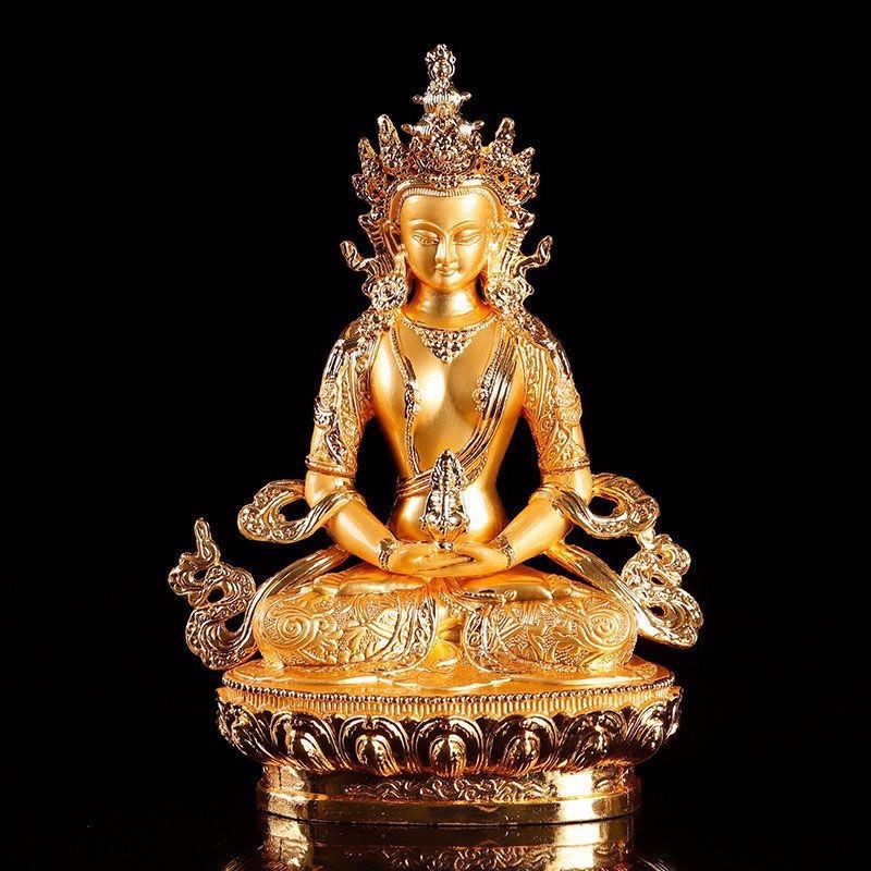 16cm Exquisitely Retro Tibetan Alloy Handcarved Longevity Buddha Statue Ornament