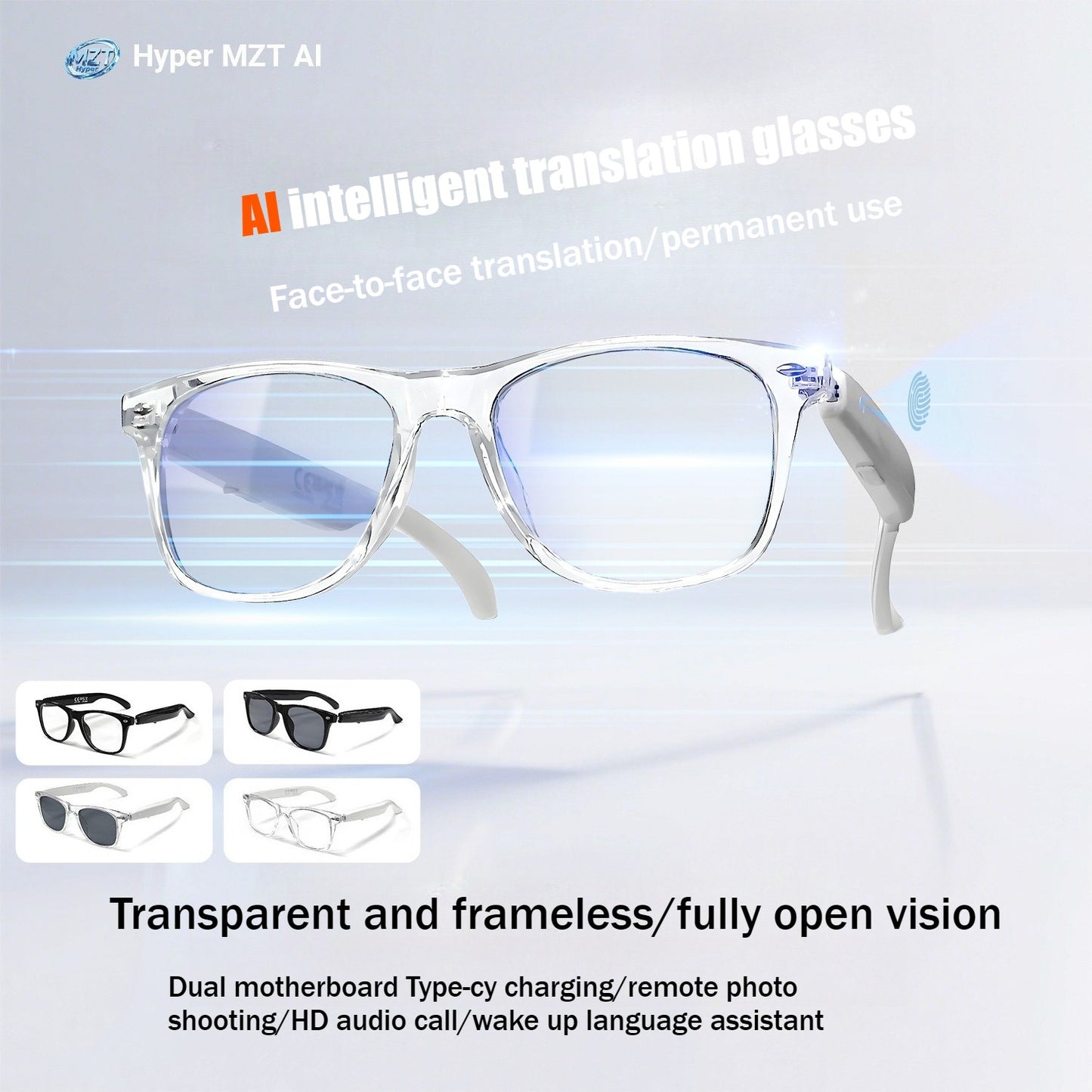 AI translation 100 languages Bluetooth listening songs calling smart glasses