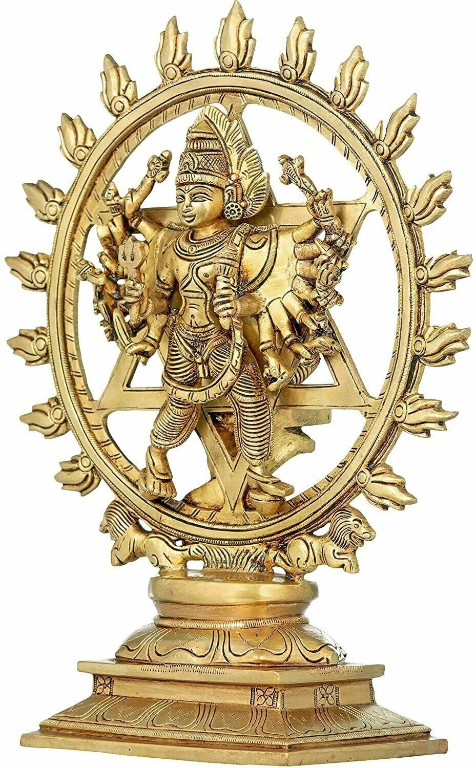 Hindu God Brass Lord Vishnu As Sudarshan & Narsimha Other Side Idol Figurines