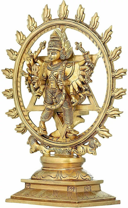 Hindu God Brass Lord Vishnu As Sudarshan & Narsimha Other Side Idol Figurines