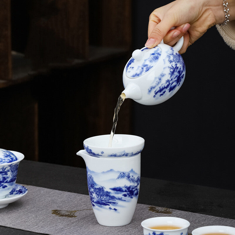 Blue-and-white Porcelain Tea Set Chinese Ceramic Tea Pot Gaiwan Matching Tea Cup