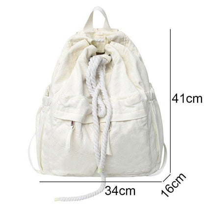 Canvas Vintage Leisure Drawstring Book Bag Brown Laptop Backpack Traveling Bags
