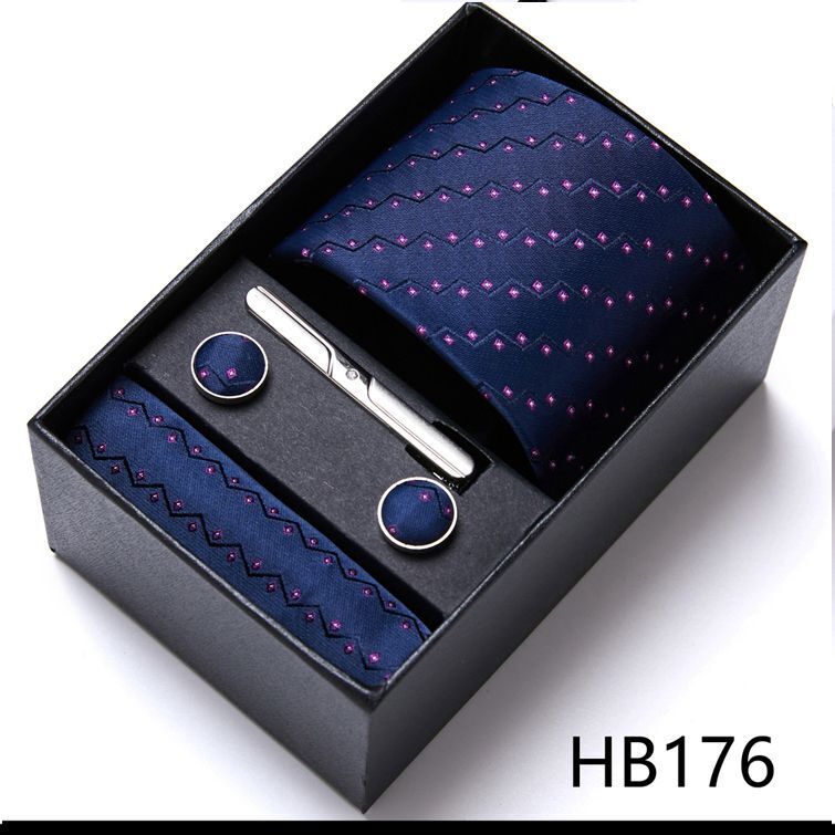 Men Neckties 5Pcs Business Ties Hanky Cufflink Set Clips Corbatas Gift Box 7.5cm