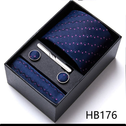 Men Neckties 5Pcs Business Ties Hanky Cufflink Set Clips Corbatas Gift Box 7.5cm