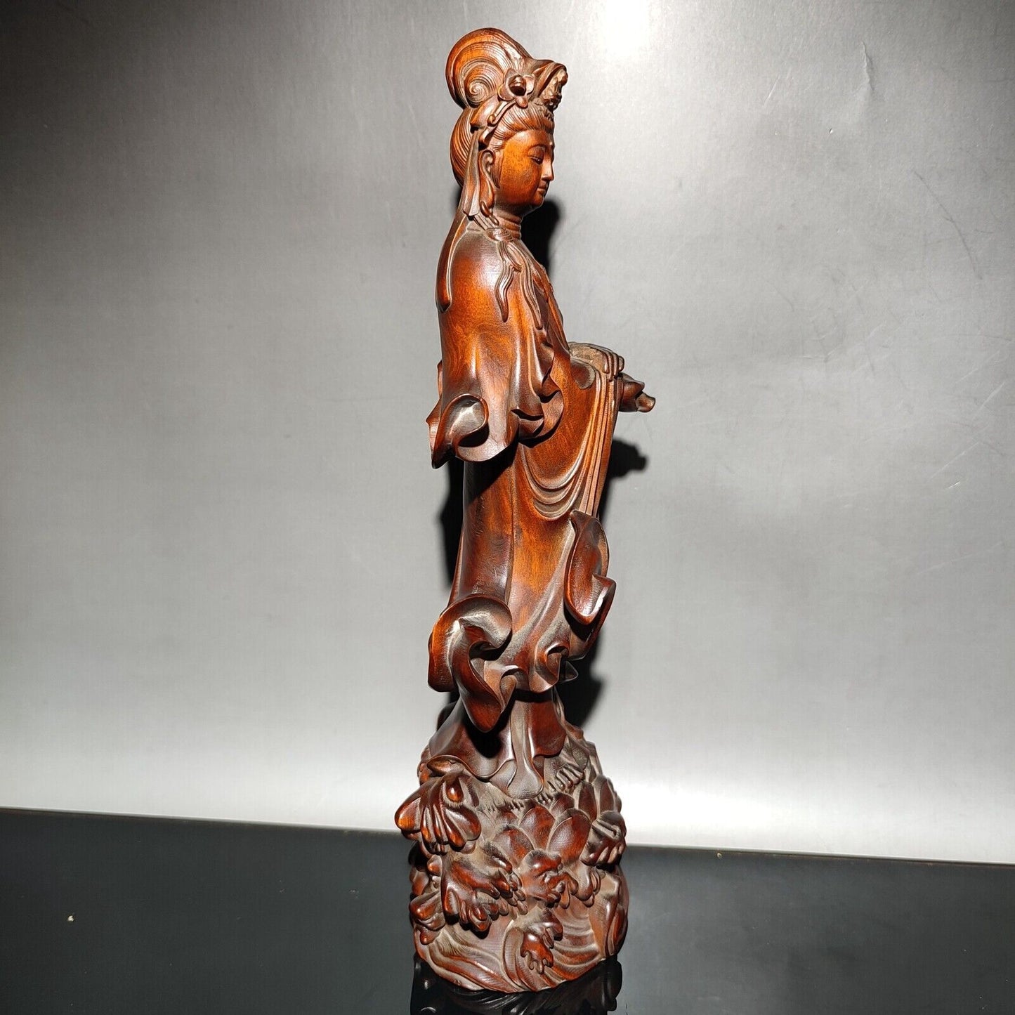 Collect Carving Wooden Kwan-yin Statue Bodhisattva Buddhist Guanyin Praying Wood