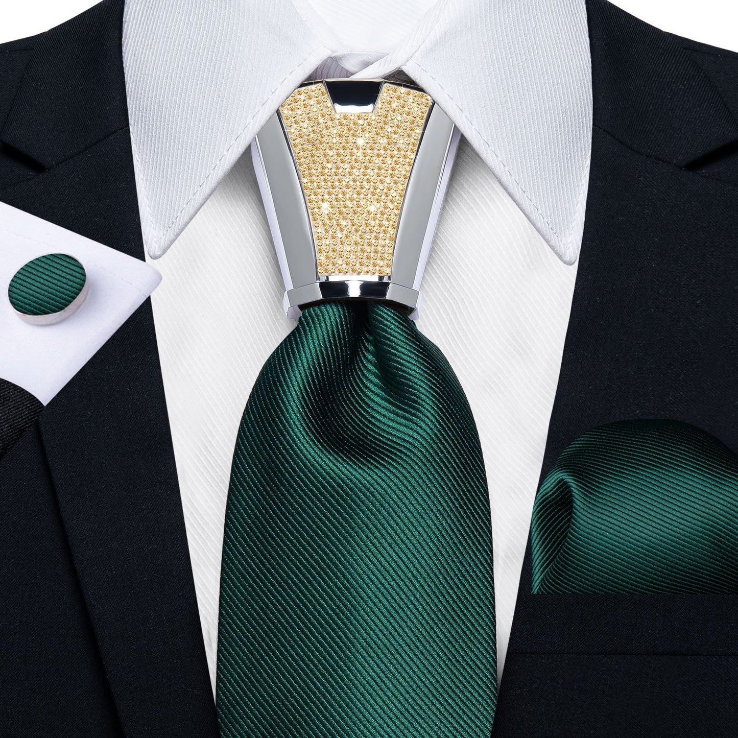 Men Necktie 3Pcs Luxury Striped Ties Cufflinks Pocket Square Wedding Accessories