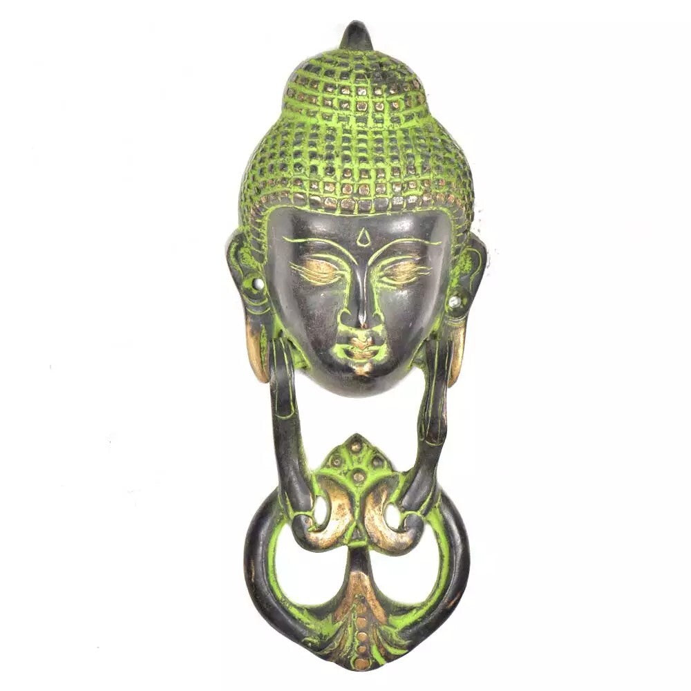 Antique Look Patina Brass Buddha Face Door Knocker Door Bell Home Decor