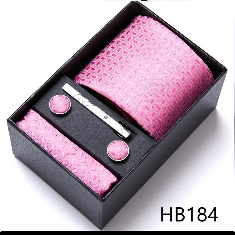 Men Neckties 5Pcs Business Ties Hanky Cufflink Set Clips Corbatas Gift Box 7.5cm