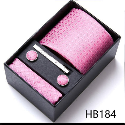 Men Neckties 5Pcs Business Ties Hanky Cufflink Set Clips Corbatas Gift Box 7.5cm