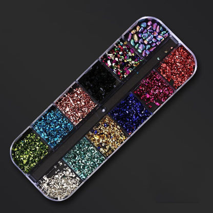 Nail Art Decor 12Design Box 3D Irregular Abalone Seashell Fragment Flakes Charms