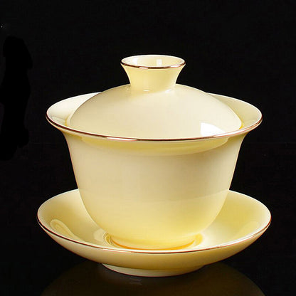 Gaiwan Tea Brewer Bowl Cup Saucer Porcelain Tureen Solid Color Dehua Cup Bowl