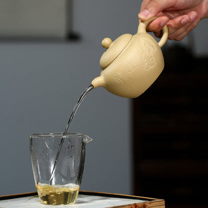 China Yixing Zisha Pottery Green Clay Handmade 250cc Mesh Teapot 华韵