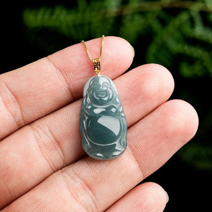 China Natural Jade Jadeite Carving Maitreya Buddha Blessing Pendant Necklace