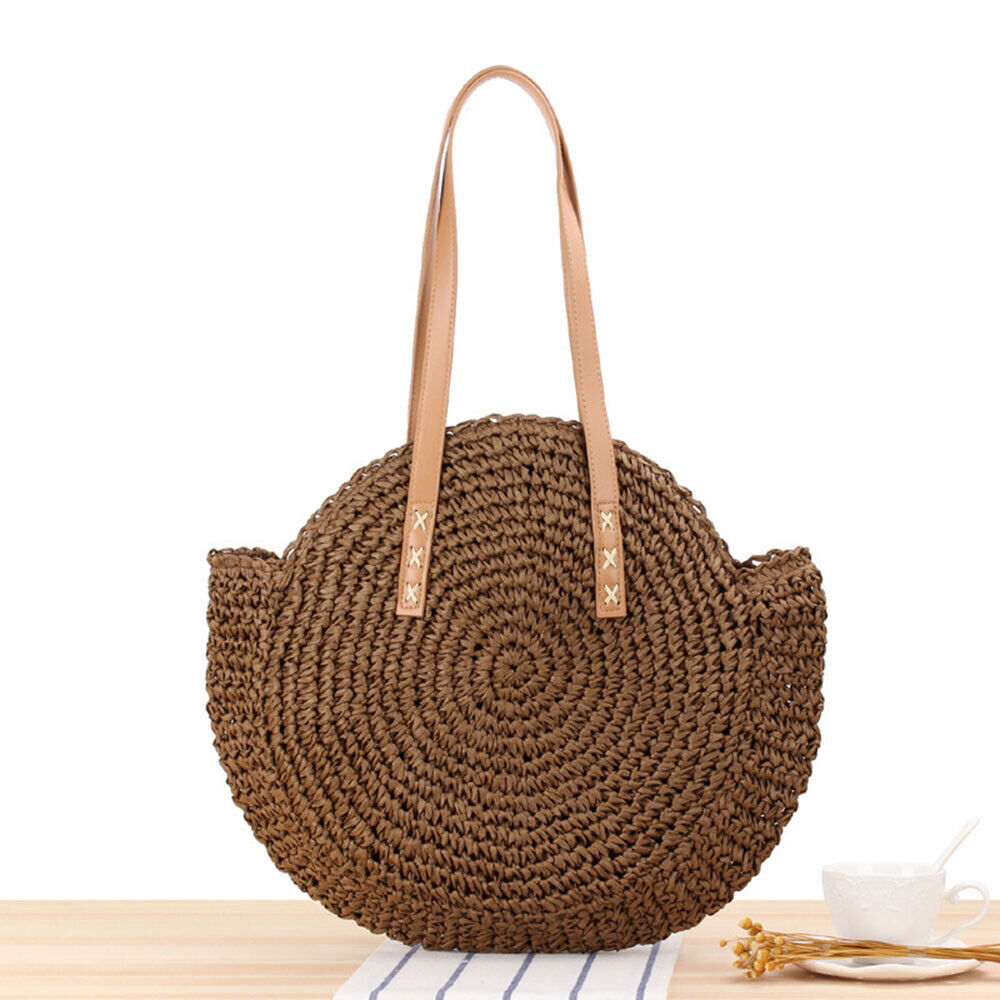 Womens Wicker Handbag Bags Tote Beach Straw Woven Summer Rattan Basket Bag