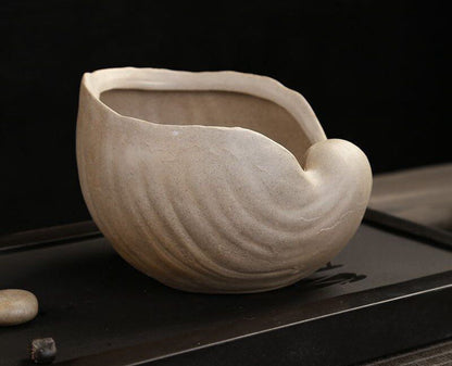 Flower Pot White Pottery Shell Shaped Succulent Plant Holder 21.5x11.5cm Ceramic