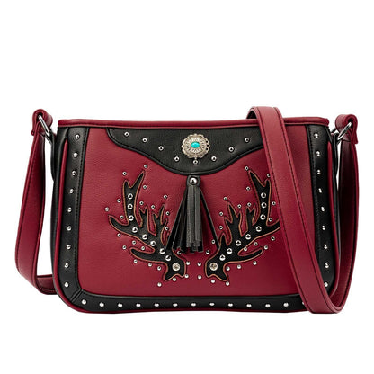 Celela Women Embroidered Concho Rhinestone Studs Fringe Crossbody Shoulder Bags