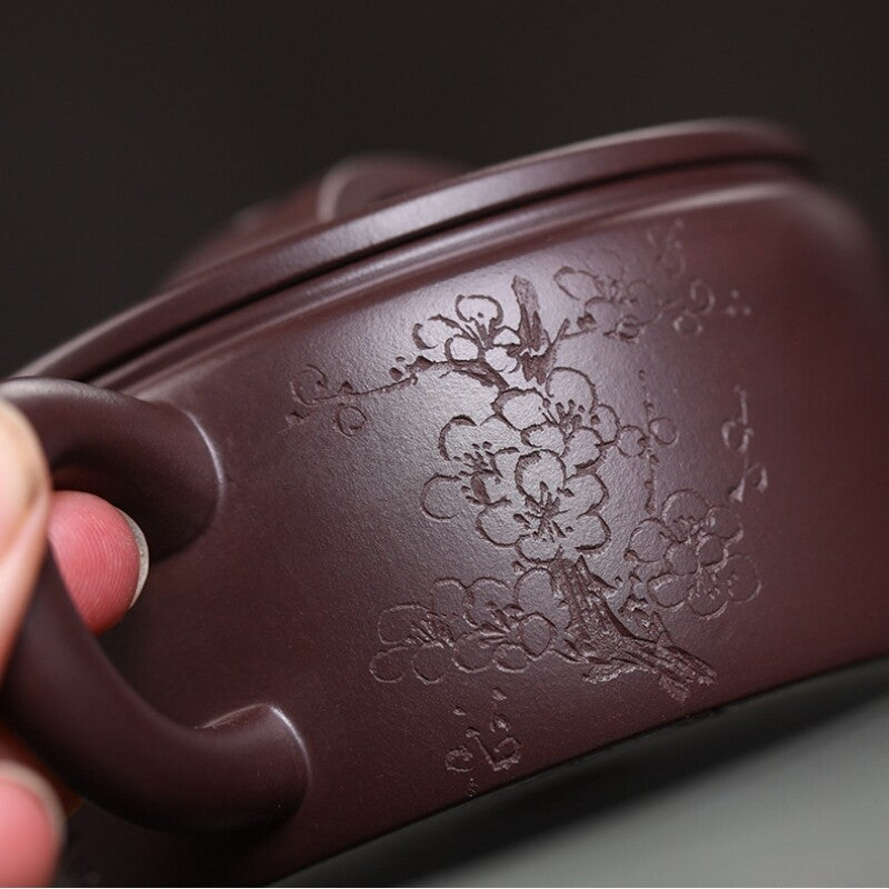 Full Handmade Tea Pot Hand Carved Wintersweet Flower Marked Yixing Zisha Hanwa