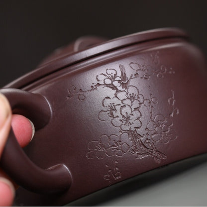 Full Handmade Tea Pot Hand Carved Wintersweet Flower Marked Yixing Zisha Hanwa
