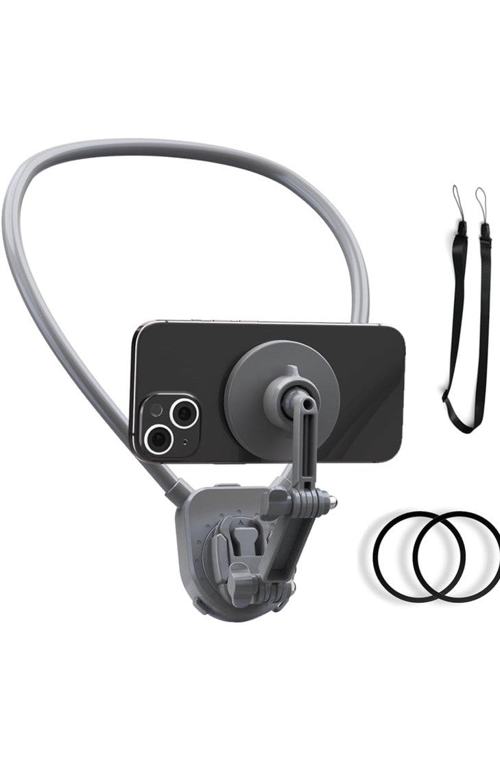 Strong Magnetic Neck Mount Holder (Gray) Silicone For iPhone SAMSUNG POV Phone