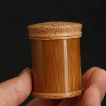 Vintage Bamboo Powder Container Handmade Sealed Tea Caddy 4cm