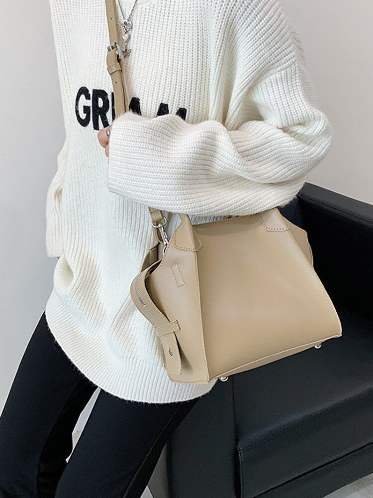 Large Bucket Bag Simple Solid Shoulder Crossbody Bag Tote Handbags 16*20*20 CM