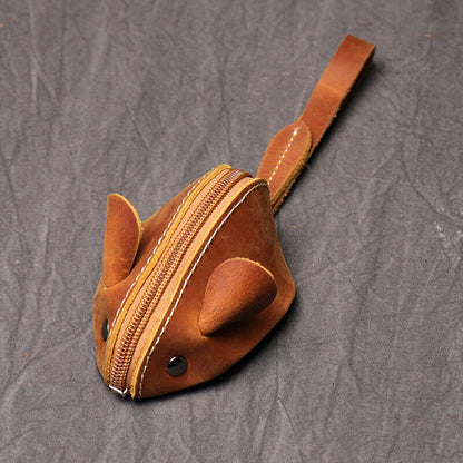 Genuine Leather Mouse Coin Purse Key Storage Bag Zipper Pocket Portable Wallets