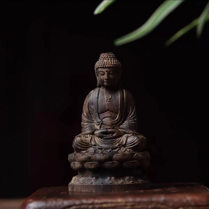 Incense Wood Carving Lotus Sitting Statue of Buddha Dainichi Buddha Ornaments
