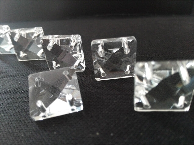 50pcs 14/22mm 4Holes Glass Square Crystal Bead Prism Chandelier Lamp Chain Part