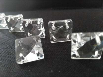 50pcs 14/22mm 4Holes Glass Square Crystal Bead Prism Chandelier Lamp Chain Part
